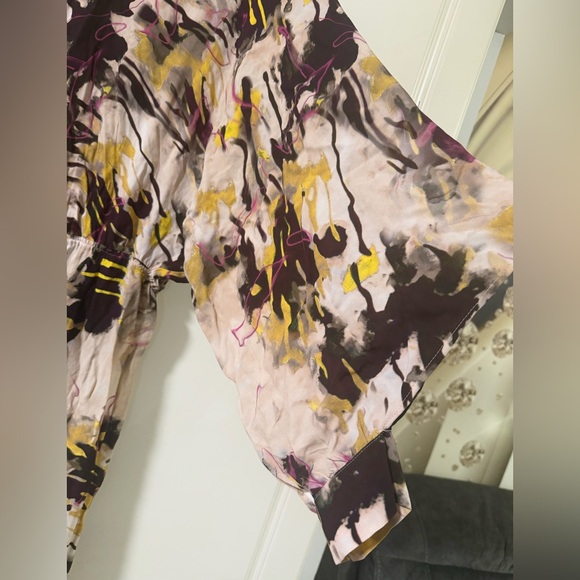 Abstract Print Long Sleeve Midi Dress - Beige & Purple - Picture 5 of 8